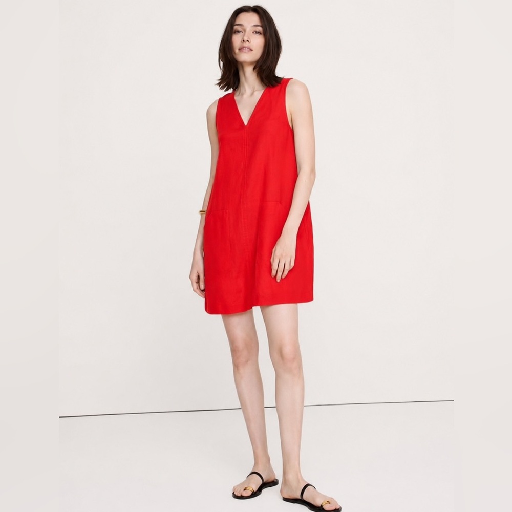 NEW! BANANA REPUBLIC RED CHERRY GLAZE LINEN SHIFT DRESS - MULTIPLE ☎️